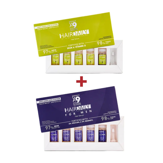 Hereditary baldness treatment routine and filling in gaps (men's ampoules + women's ampoules)