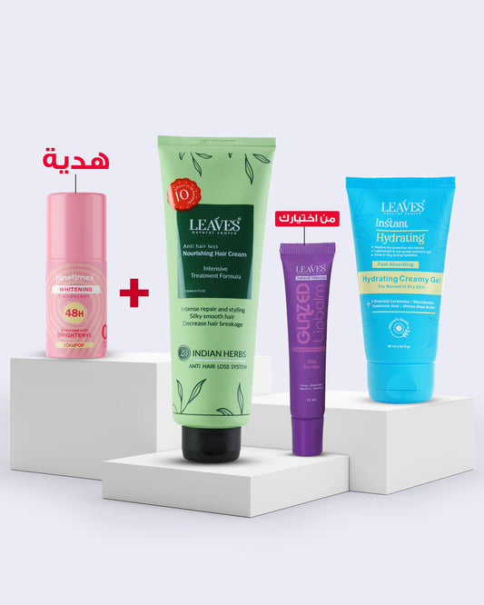 روتين ترطيب الشعر والبشرة والشفاة + [ رول اون هدية ]