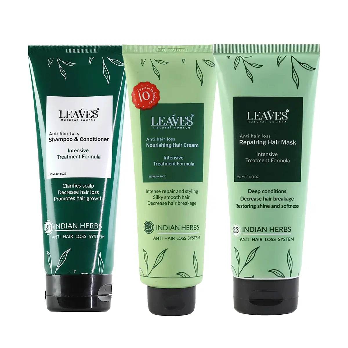 Leaves - Dry and Frizzy Hair Treatment Routine (Shampoo + Cream + Hair Mask)