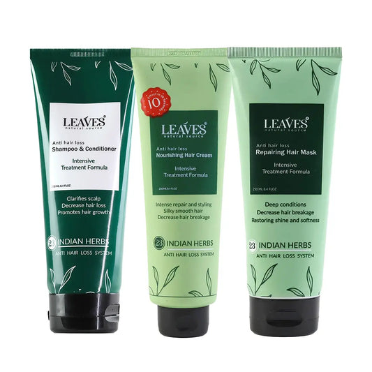 Leaves - Dry and Frizzy Hair Treatment Routine (Shampoo + Cream + Hair Mask)